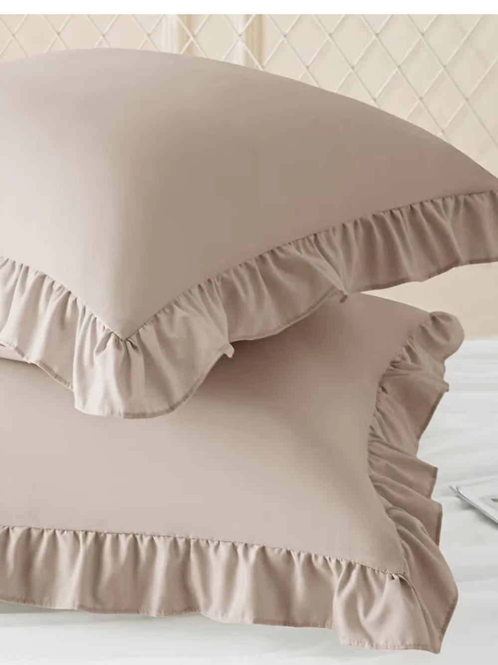 Set Of 2 Ruffled Decorative Pillow Shams in Taupe - Soft Neutral Accent 26 X 26